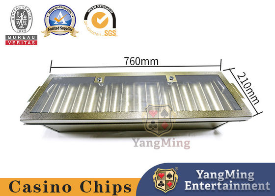 kopen Metalen gelast geel 14 raster chip tray dubbele laag vergrendeld poker chip drijvende online vervaardiging