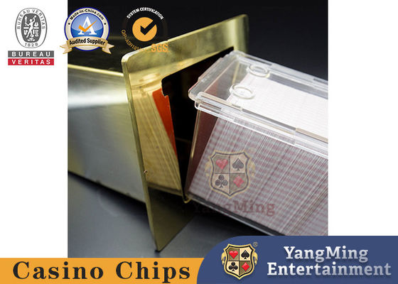Roestvrij staal Titanium Geel 8 Decks Spelkaarten Houder Gokken Tafel Weggooi kaarten Drager Poker Tafel Verborgen Kaart Metalen Doos
