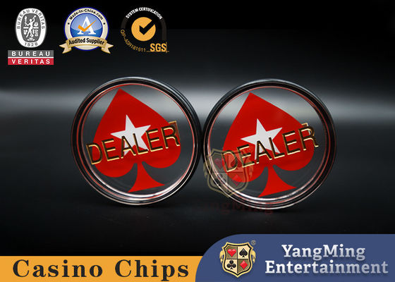 Brand New Custom High Transparent Acrylic Red Heart Carving Dealer Button Code Card Texas Hold'em Professionele Game Ronde Positionering Card Spot