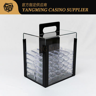 Volledig transparant 1000pcs Poker klei Ronde vorm Chips Carrier Acrylic Factory Custom Casino Chip Carrier Met Handle