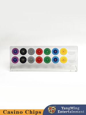 Acrylische transparante tweelaagse 16 stukken ronde chip display rack fabrikant aangepast roulette tafel poker chip munt countertop display rack