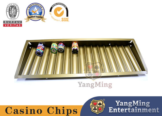 15 Rij Gouden Gele Kleur het Metaalcasino Chip Tray With Two Layer Casino Chip Holder van het 2 Laagnachtslot